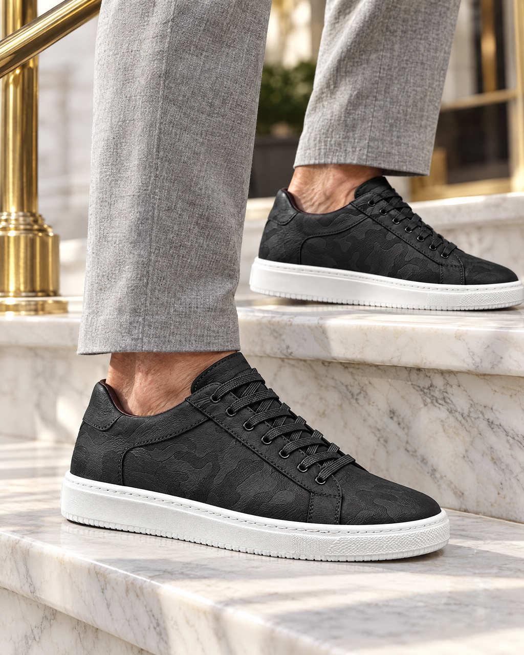 The Savona in Black, worn on marble steps