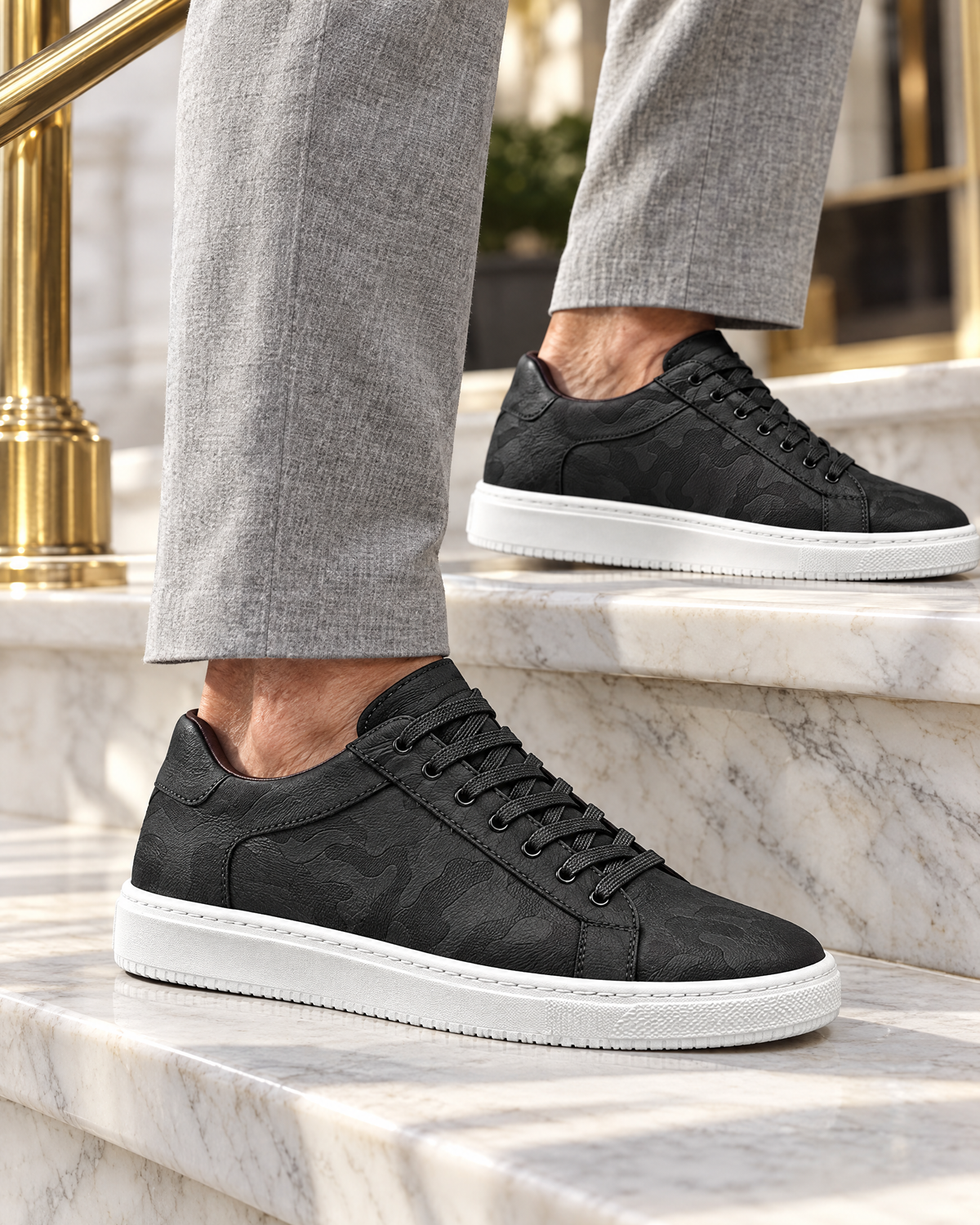 The Savona in Black, worn on marble steps