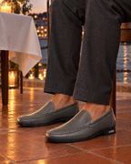 Como Leather Loafer in Gray at dinner - VIA NOVA
