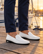 Como Leather Loafer in White at the marina - VIA NOVA