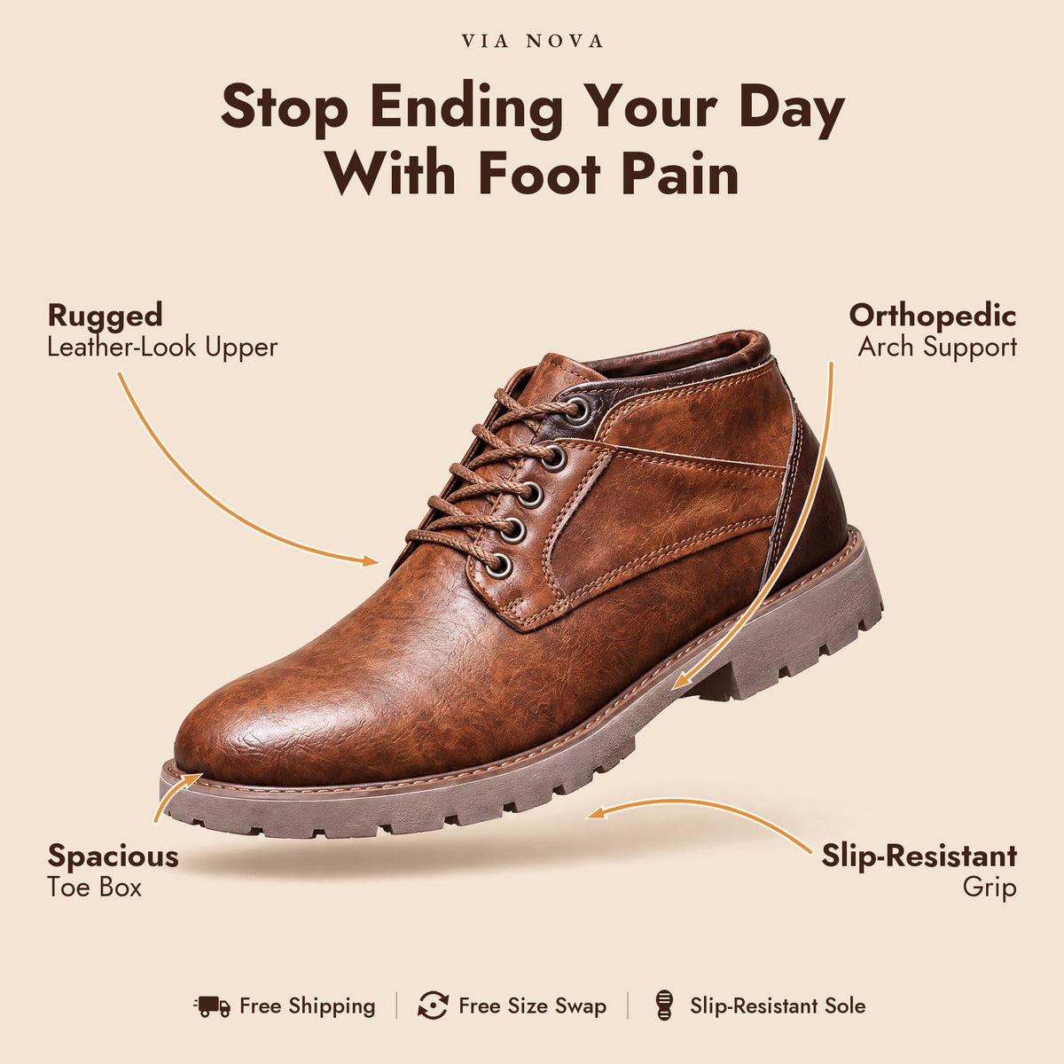 The Modena Orthopedic Lace-Up Boot with orthopedic arch support - VIA NOVA