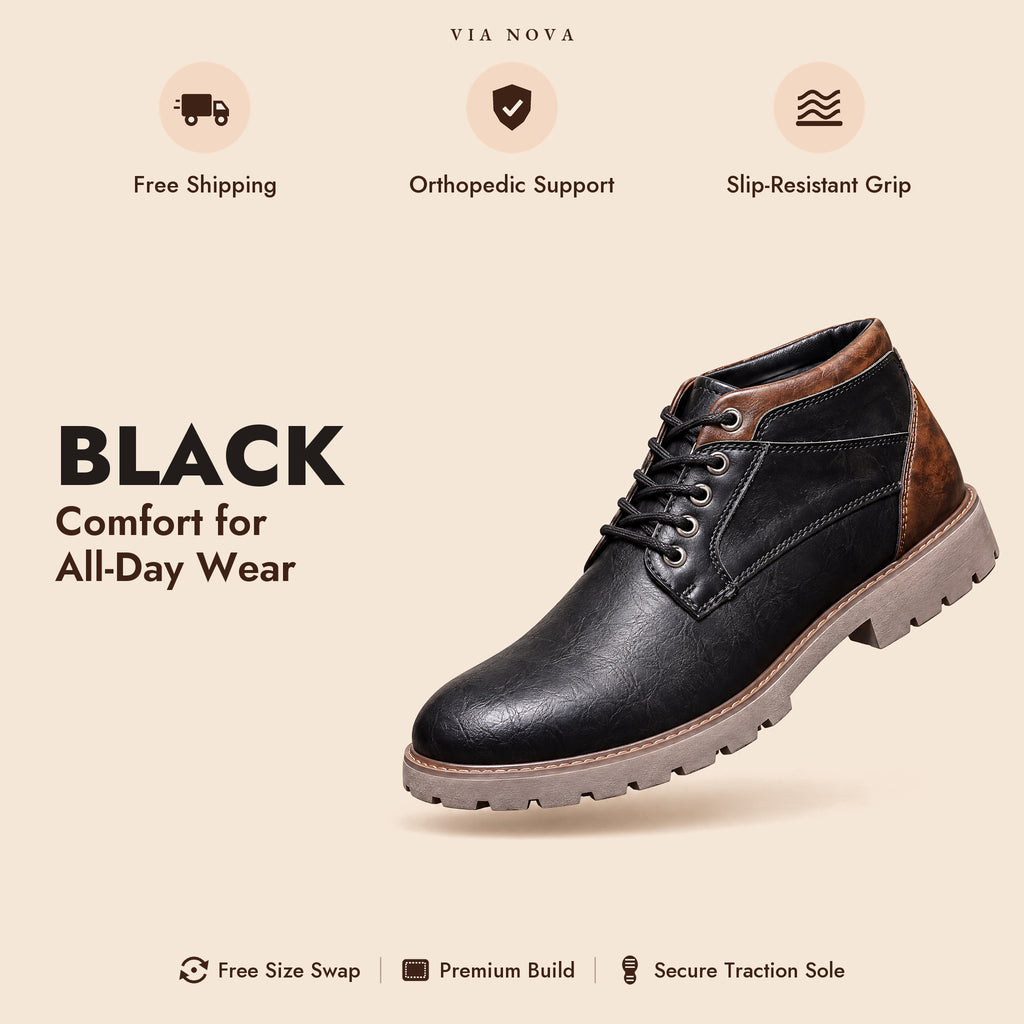 The Modena Orthopedic Lace-Up Boot in Black - VIA NOVA