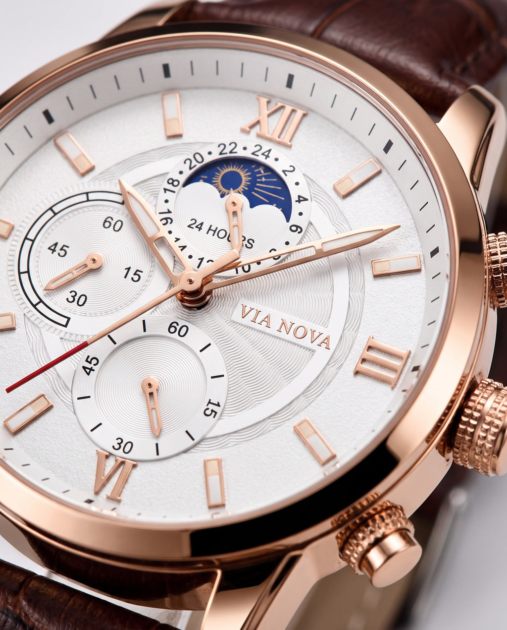 The Ascona Dress Watch - Dial macro - moon phase