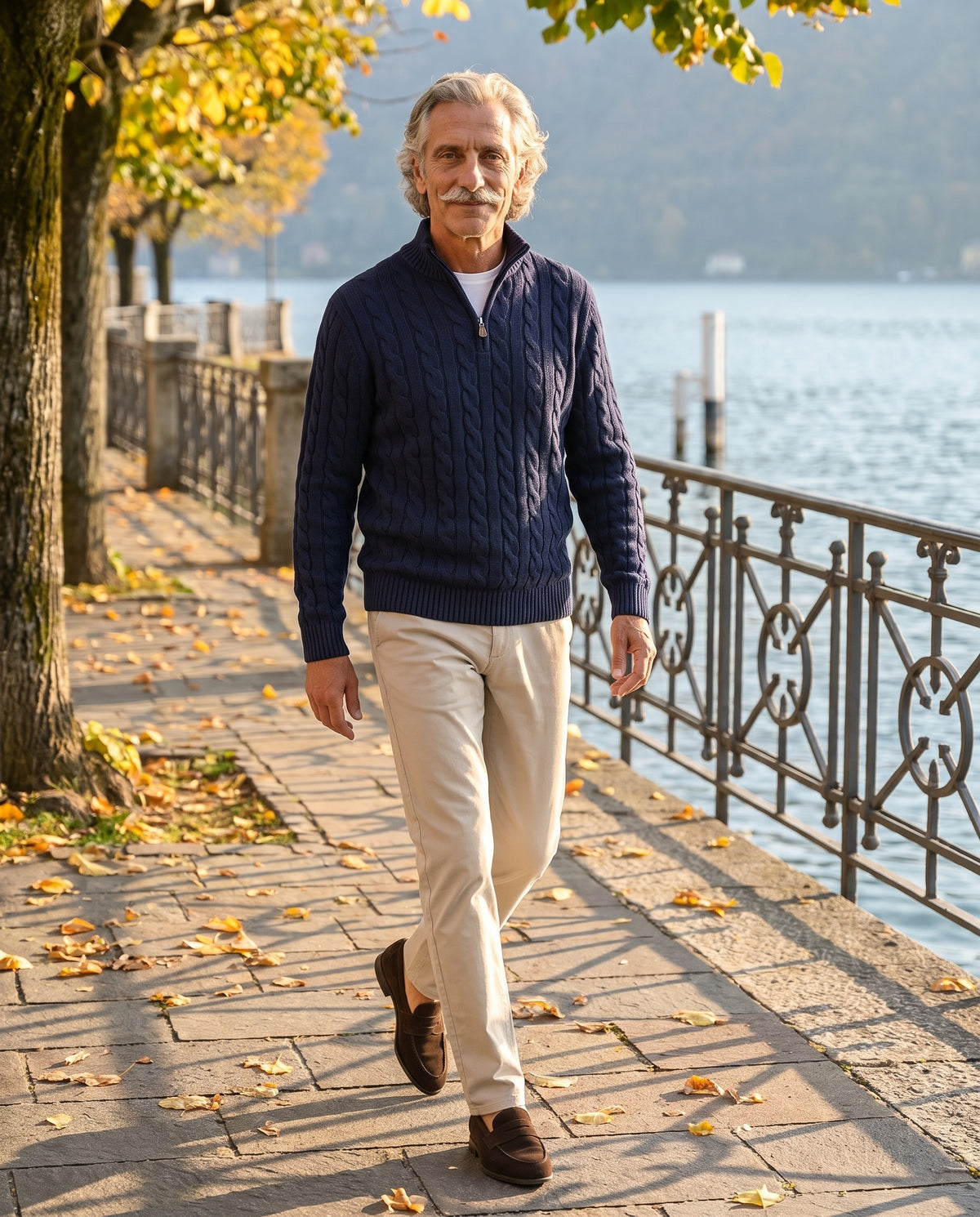 The Engadin Cable Half-Zip - Full length - lakeside promenade