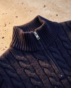 The Engadin Cable Half-Zip - Detail - cable knit, stand collar, zip