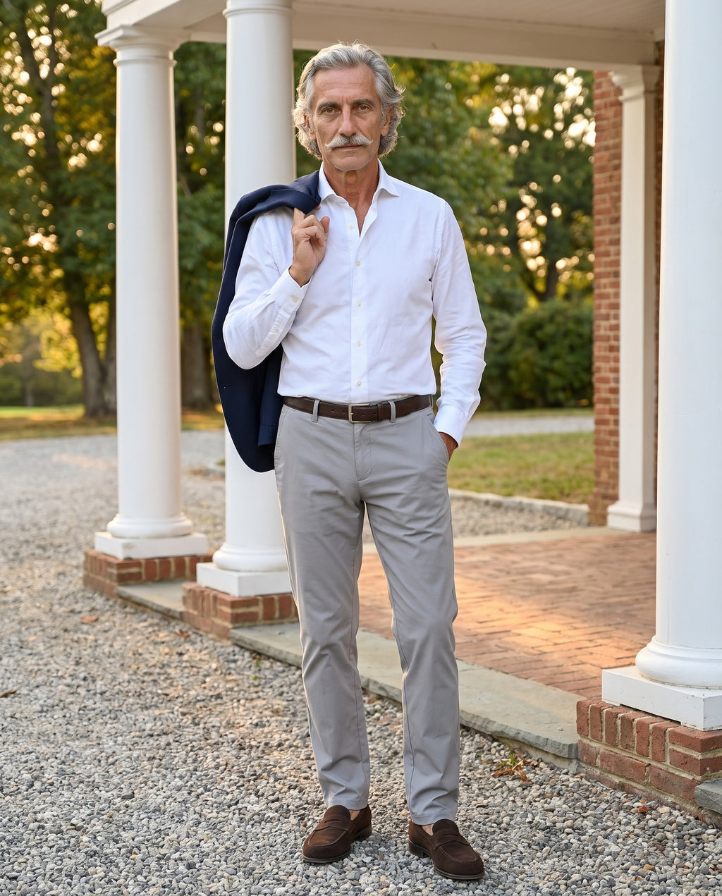 The Lerici Chino - Worn in Gray - country club entrance