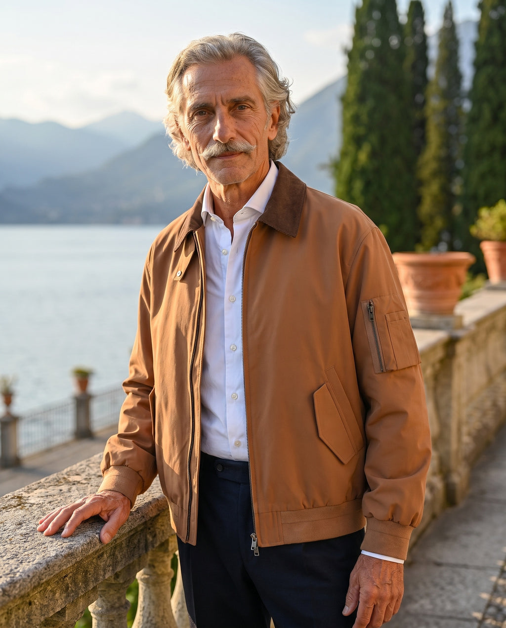 The Menaggio Harrington - Worn in Brown - Lake Como terrace