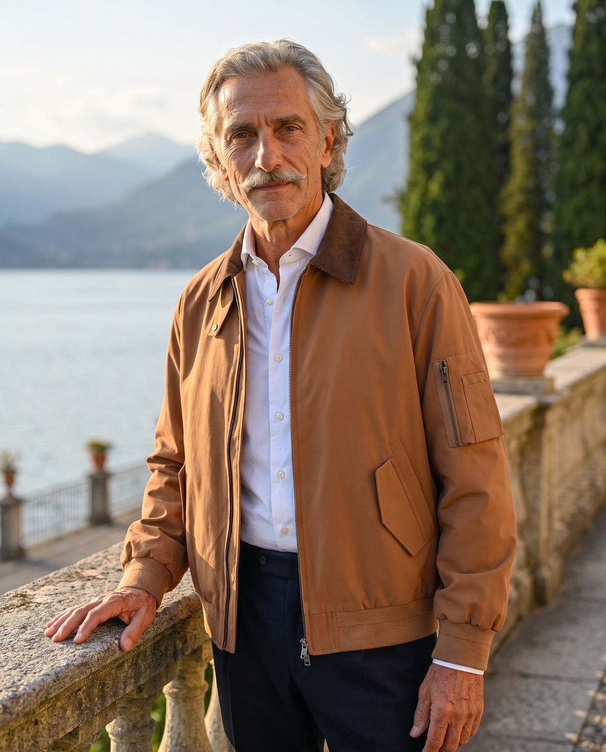 The Menaggio Harrington - Worn in Brown - Lake Como terrace