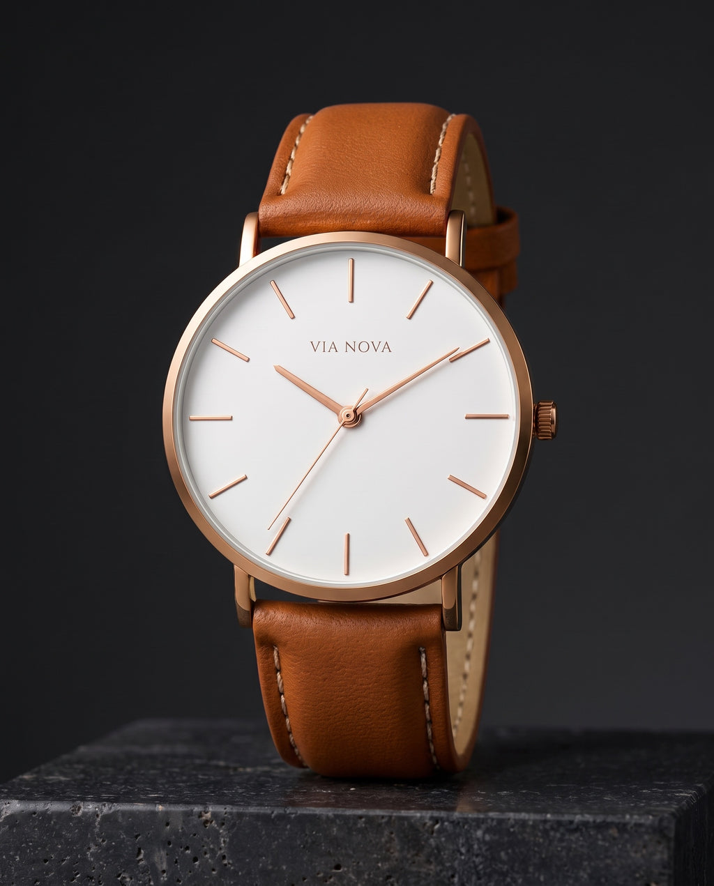 The Orta Leather Watch - Packshot - Pearl Brown